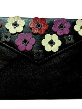 Rebecca Minkcoff LeoBlack Floral Appliqué Envelope Clutch in Purple, Red & Cream